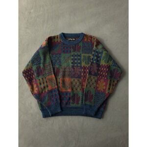 Vintage 90s Madison Geometric Fall Knit Crewneck Acrylic Sweater Men's L